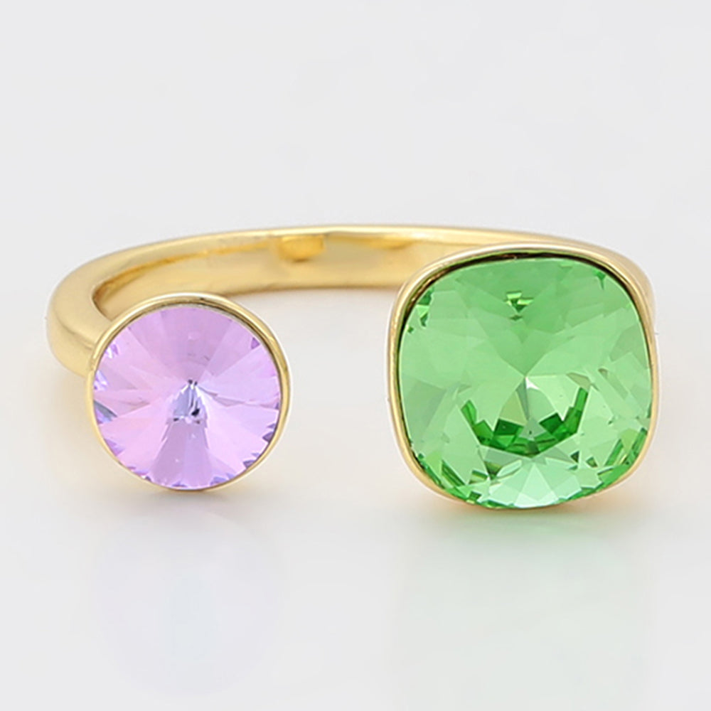 Anel de Liga de Ouro com Cristal Emporia® Verde e Cristal Emporia® Roxo
