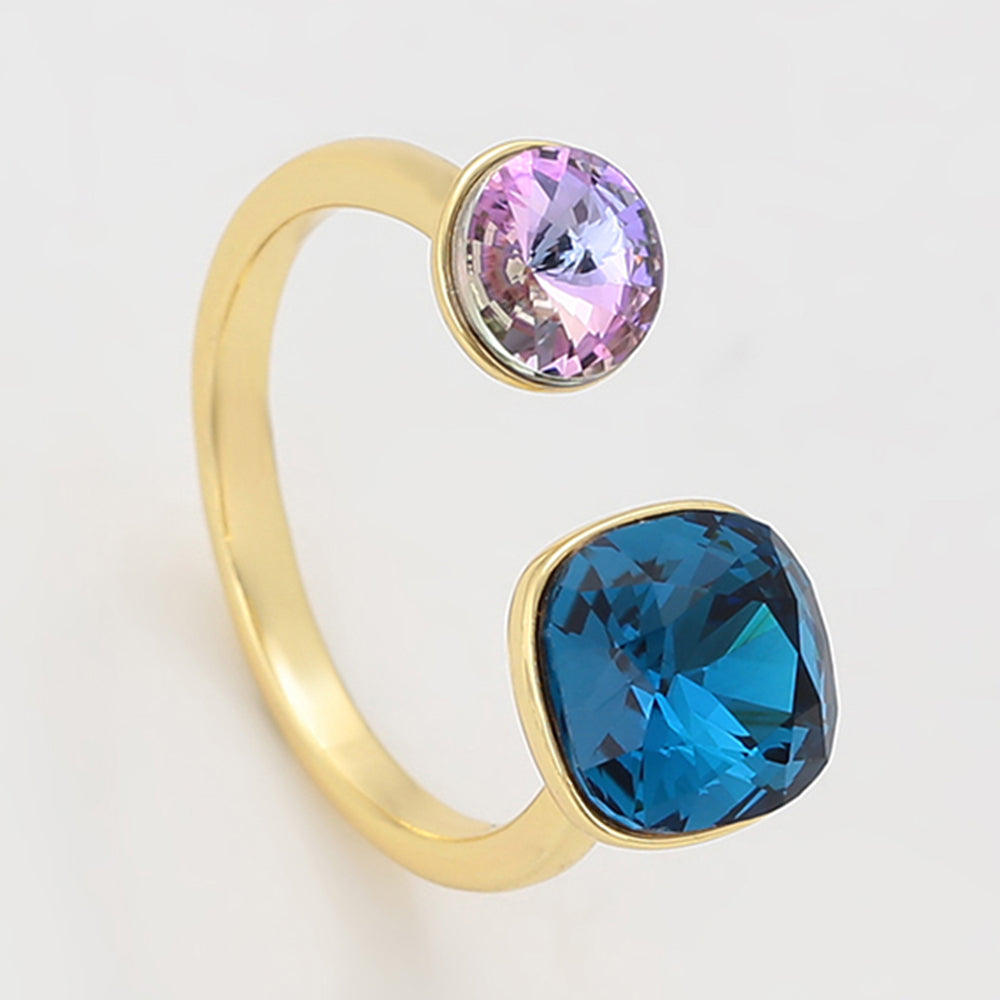 Anel de Liga de Ouro com Cristal Emporia® Roxo e Cristal Emporia® Azul 3 