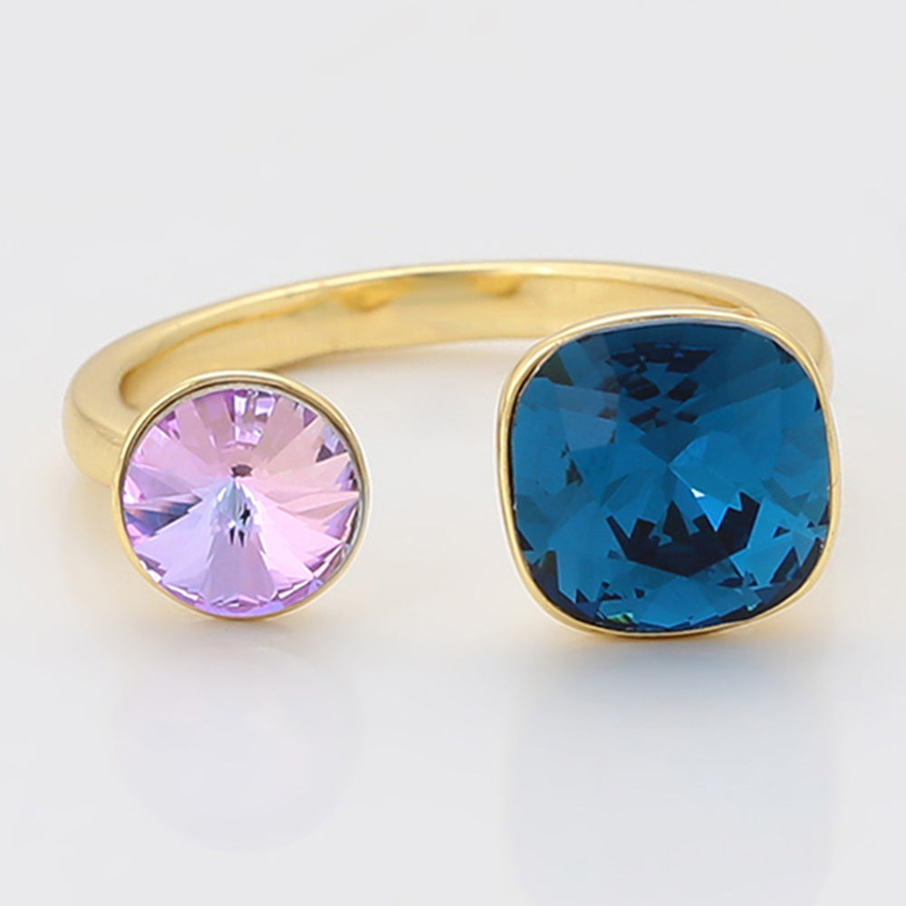 Anel de Liga de Ouro com Cristal Emporia® Roxo e Cristal Emporia® Azul