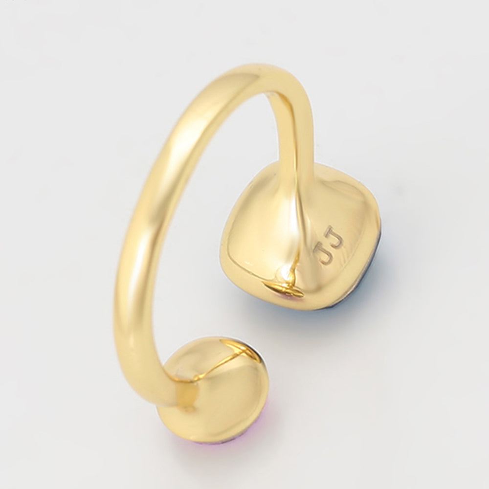 Anel de Liga de Ouro com Cristal Emporia® Roxo e Cristal Emporia® Azul