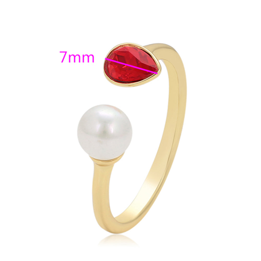 Anel de Liga de Ouro com Pérola de Vidro e Cristal Emporia® Vermelho