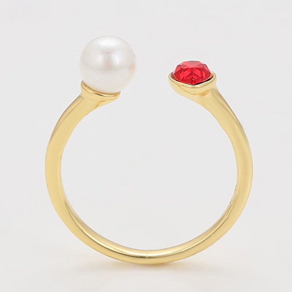 Anel de Liga de Ouro com Pérola de Vidro e Cristal Emporia® Vermelho 3 