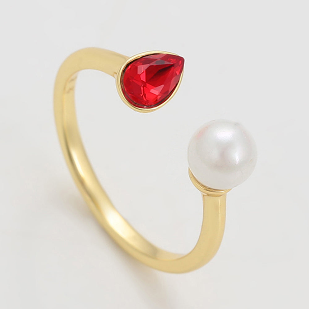 Anel de Liga de Ouro com Pérola de Vidro e Cristal Emporia® Vermelho