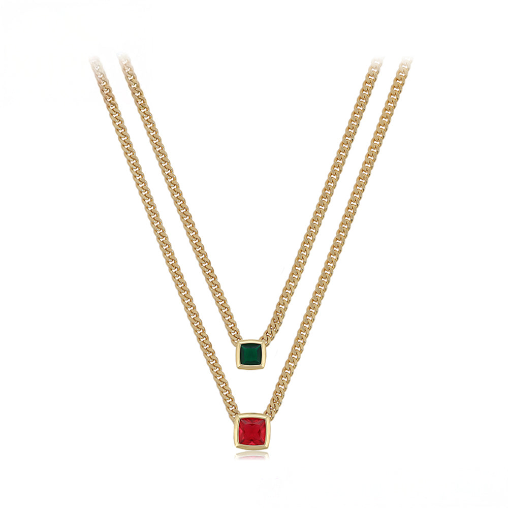 Colar de Liga de Ouro com Cristal Emporia® Vermelho e Cristal Emporia® Verde