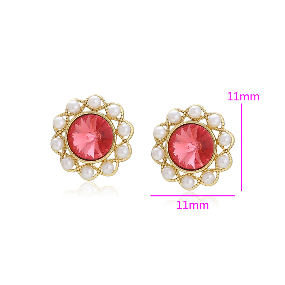 Brincos de Liga de Ouro com Cristal Emporia® Vermelho e Pérola de Vidro