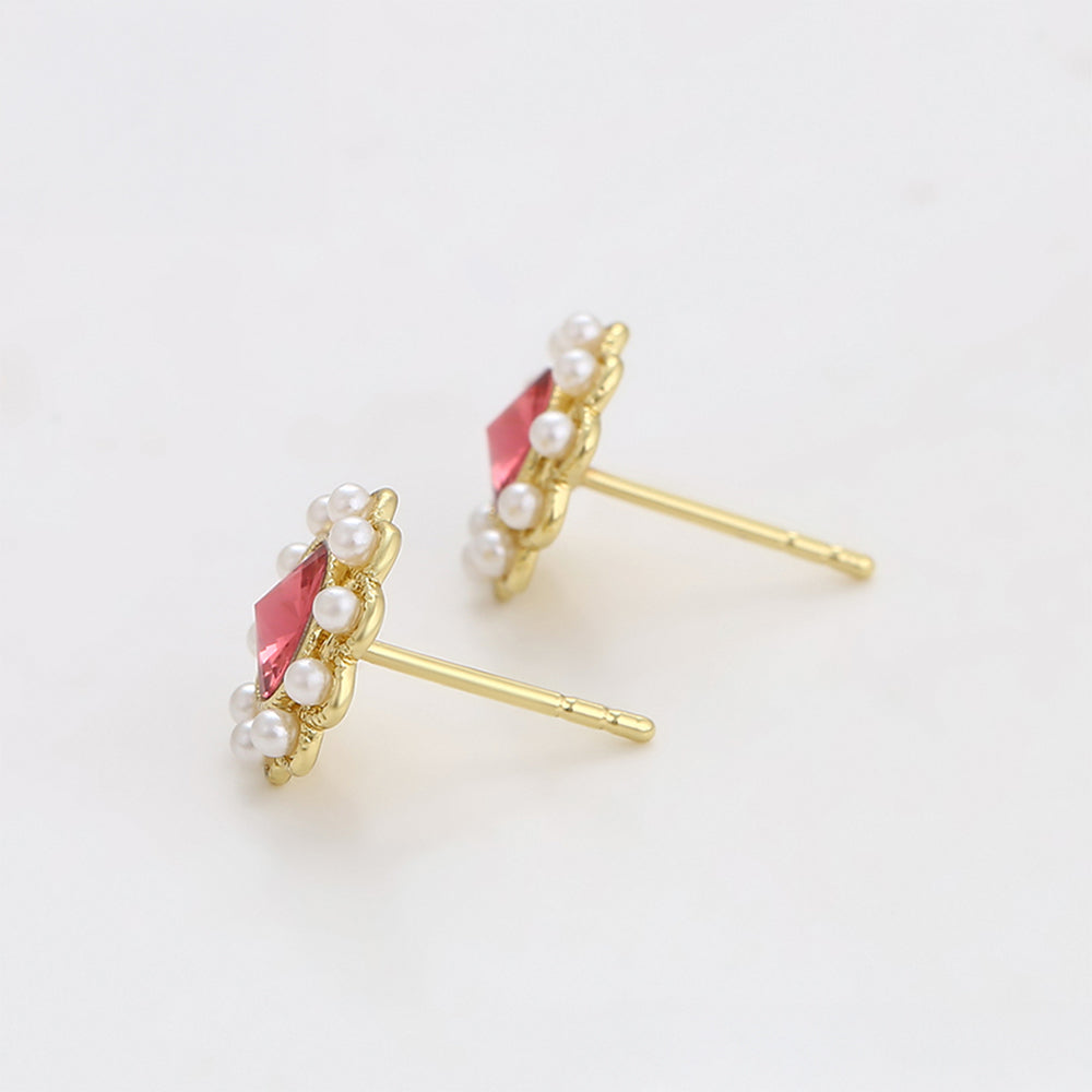 Brincos de Liga de Ouro com Cristal Emporia® Vermelho e Pérola de Vidro 5 