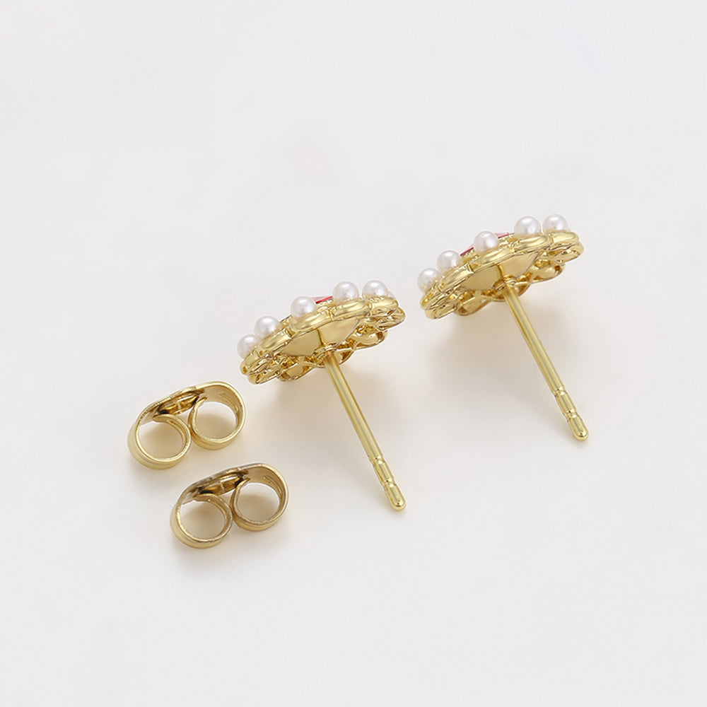 Brincos de Liga de Ouro com Cristal Emporia® Vermelho e Pérola de Vidro