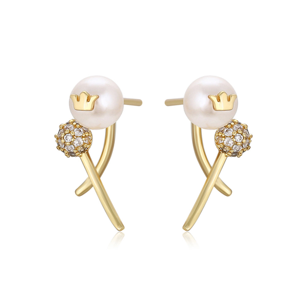 Brincos de Liga de Ouro com Pérola de Vidro e Cristal Emporia® Branco 1 