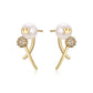 Brincos de Liga de Ouro com Pérola de Vidro e Cristal Emporia® Branco