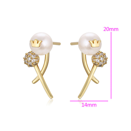 Brincos de Liga de Ouro com Pérola de Vidro e Cristal Emporia® Branco