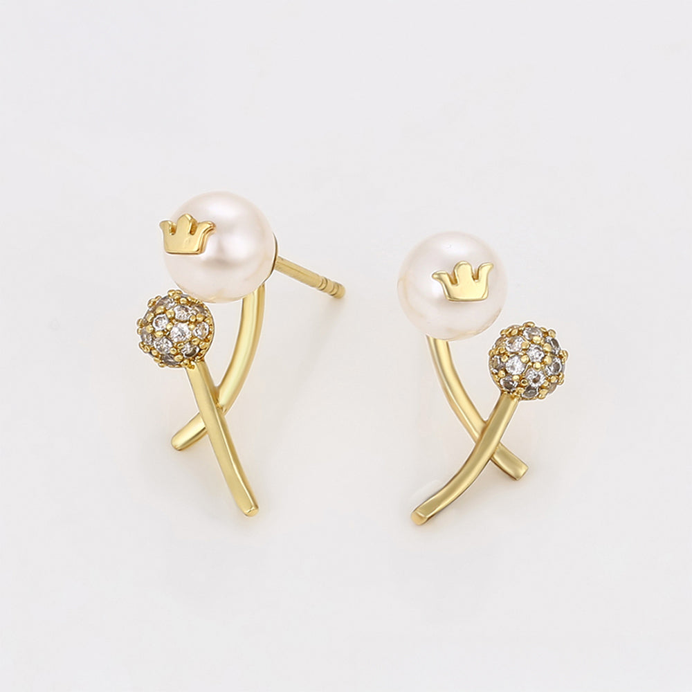 Brincos de Liga de Ouro com Pérola de Vidro e Cristal Emporia® Branco 4 