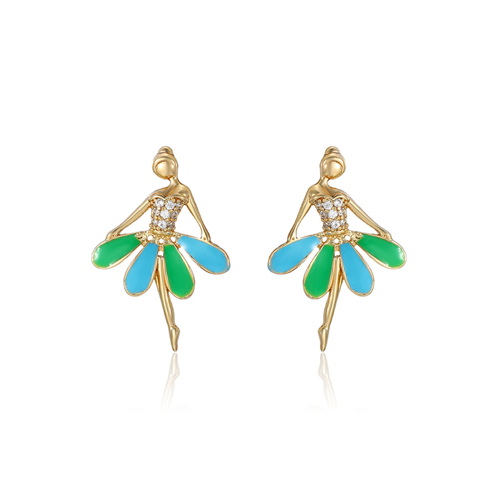 Brincos de Liga de Ouro com Esmalte e Cristal Emporia® Branco