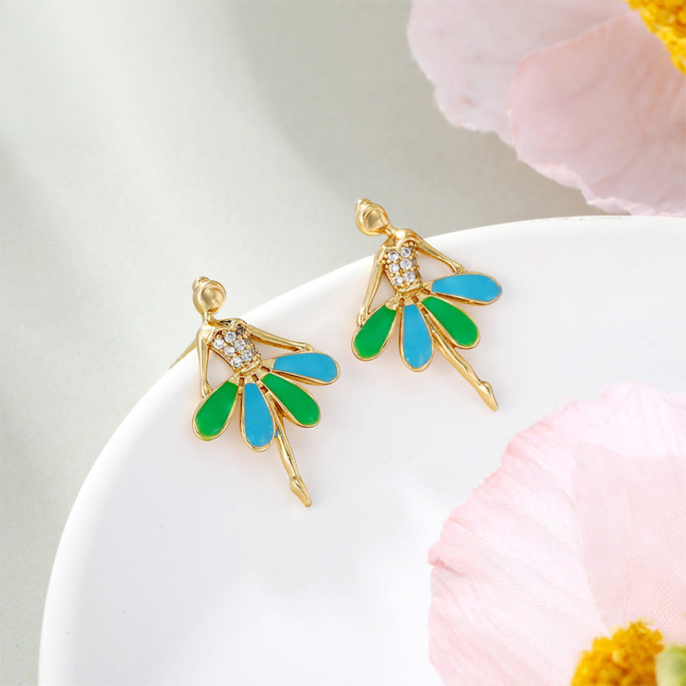 Brincos de Liga de Ouro com Esmalte e Cristal Emporia® Branco