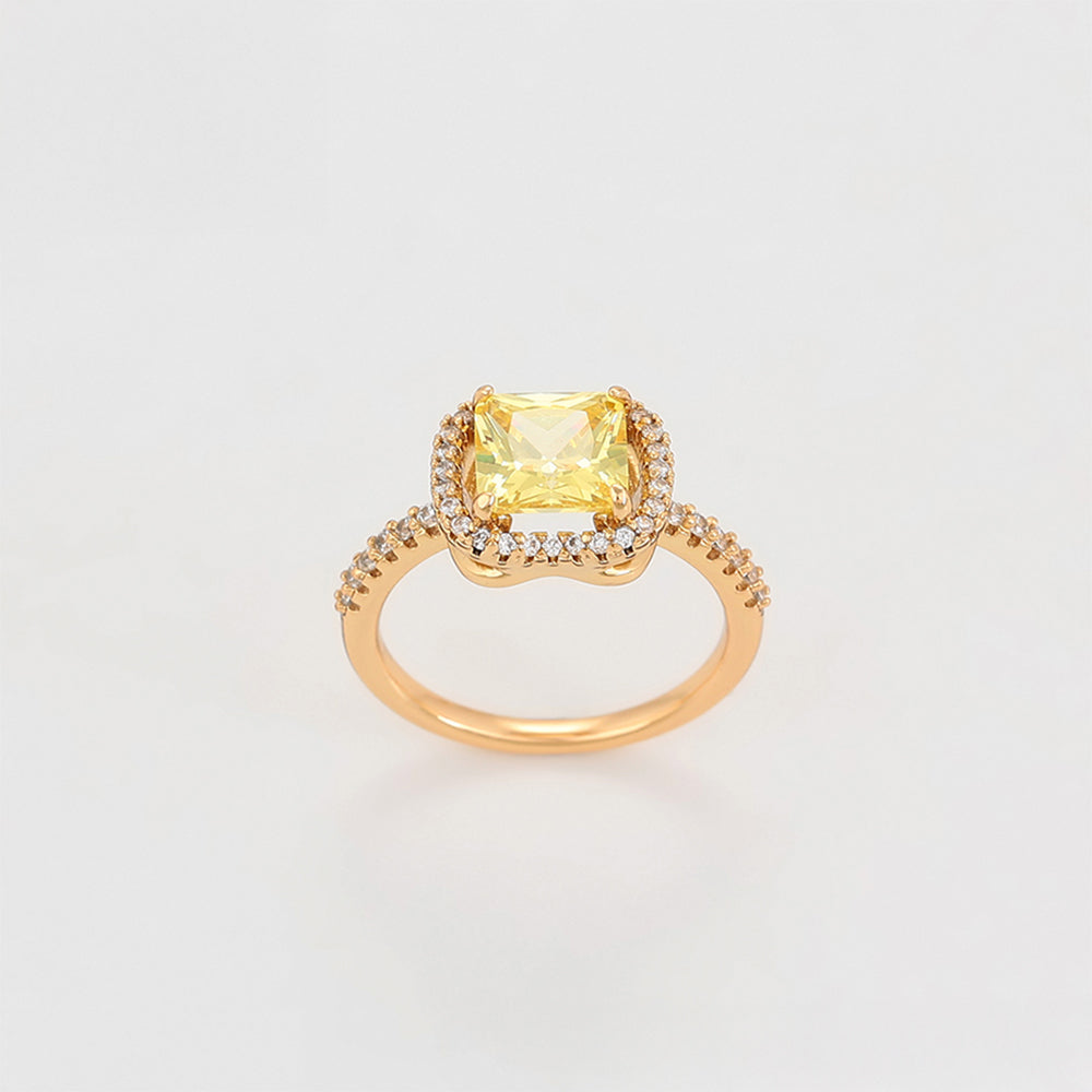 Anel de Liga de Ouro com Cristal Emporia® Amarelo e Cristal Emporia® Branco