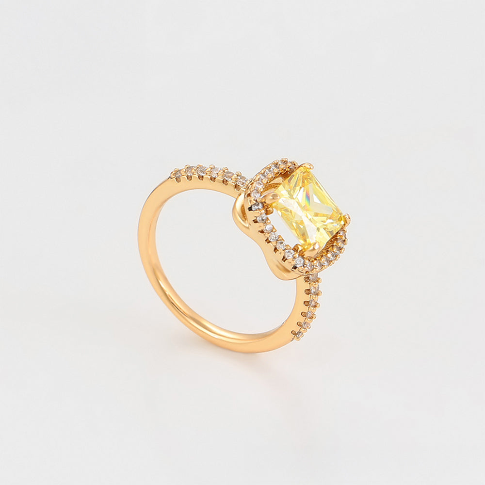 Anel de Liga de Ouro com Cristal Emporia® Amarelo e Cristal Emporia® Branco