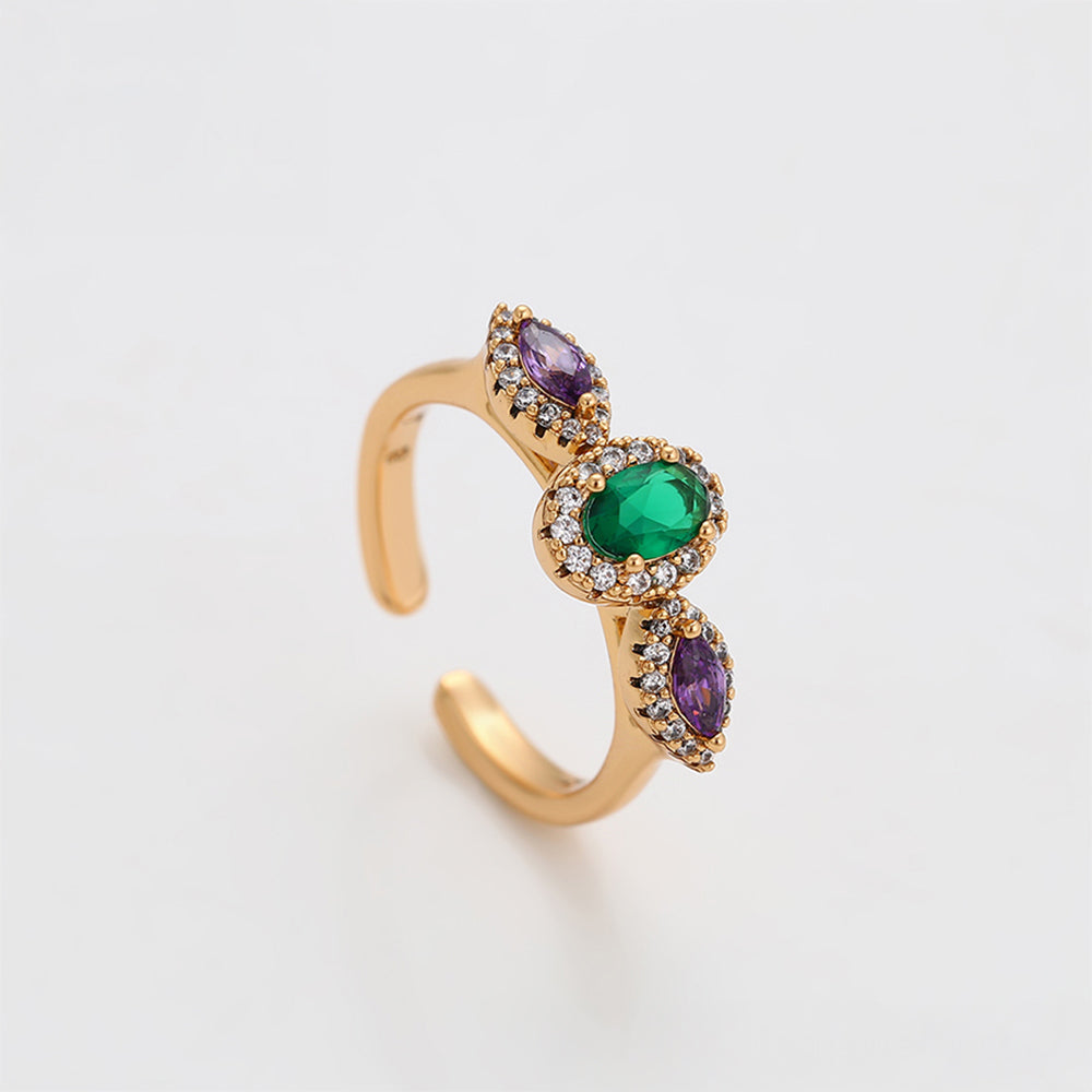 Anel de Liga de Ouro com Cristal Emporia® Roxo e Cristal Emporia® Verde 3 