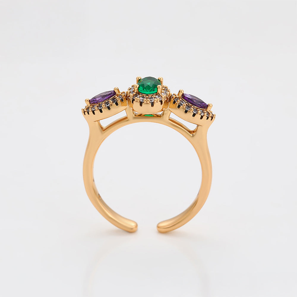 Anel de Liga de Ouro com Cristal Emporia® Roxo e Cristal Emporia® Verde