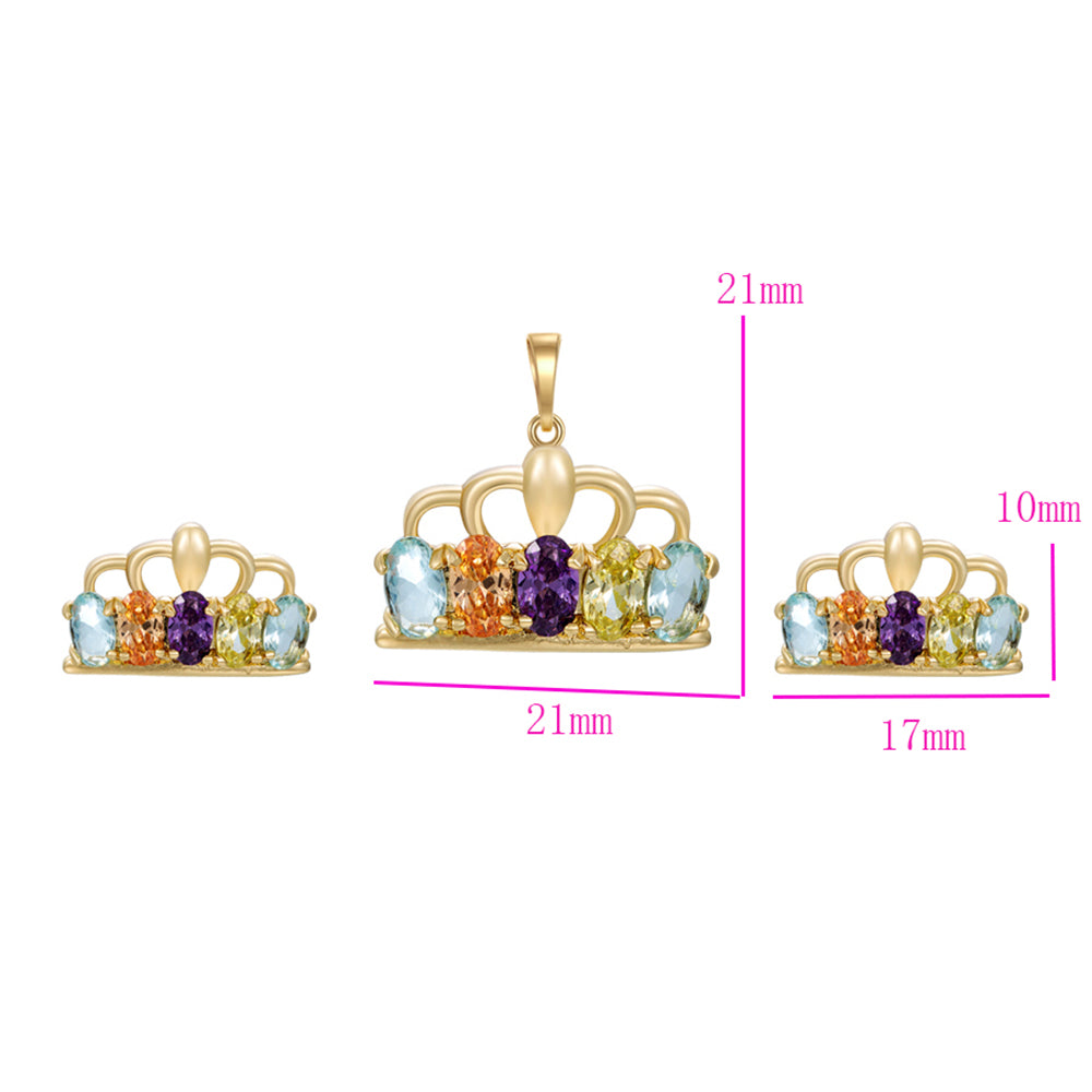Conjunto de Liga de Ouro com Cristal Emporia® Roxo e Cristal Emporia® Amarelo ( Brincos+Pendente ) 2 