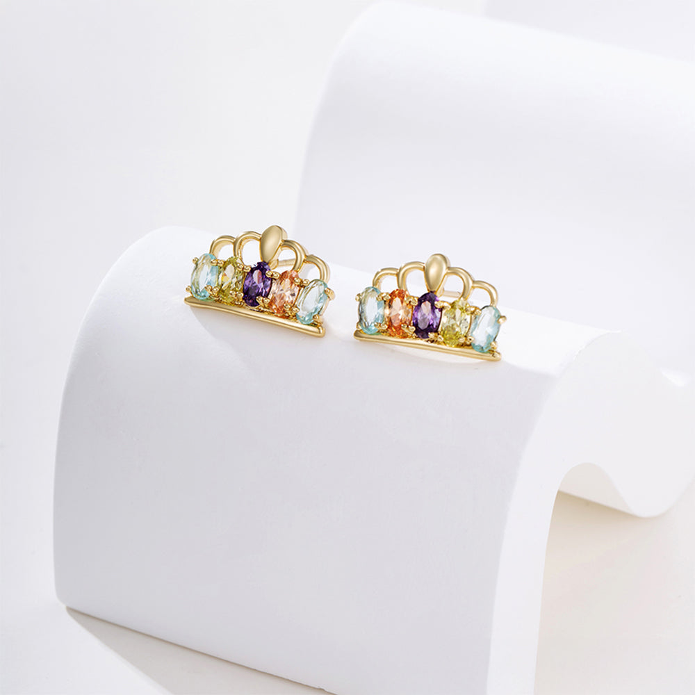 Conjunto de Liga de Ouro com Cristal Emporia® Roxo e Cristal Emporia® Amarelo ( Brincos+Pendente )