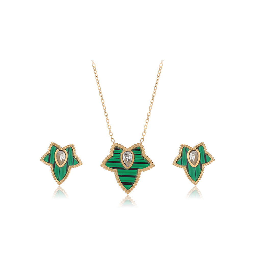 Conjunto de Liga de Ouro com Cristal Emporia® Verde e Cristal Emporia® Branco ( Colar+Brincos ) 1 