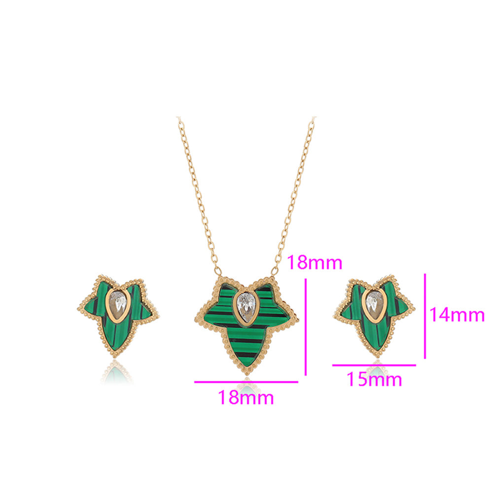 Conjunto de Liga de Ouro com Cristal Emporia® Verde e Cristal Emporia® Branco ( Colar+Brincos ) 4 