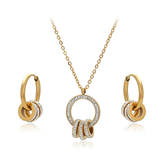 Conjunto de Liga de Ouro com Cristal Emporia® Branco ( Colar+Brincos+Pendente )