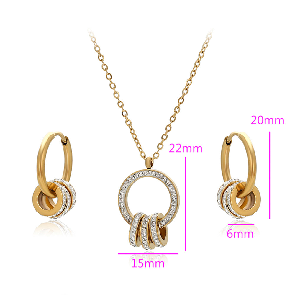 Conjunto de Liga de Ouro com Cristal Emporia® Branco ( Colar+Brincos+Pendente ) 5 