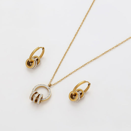 Conjunto de Liga de Ouro com Cristal Emporia® Branco ( Colar+Brincos+Pendente )