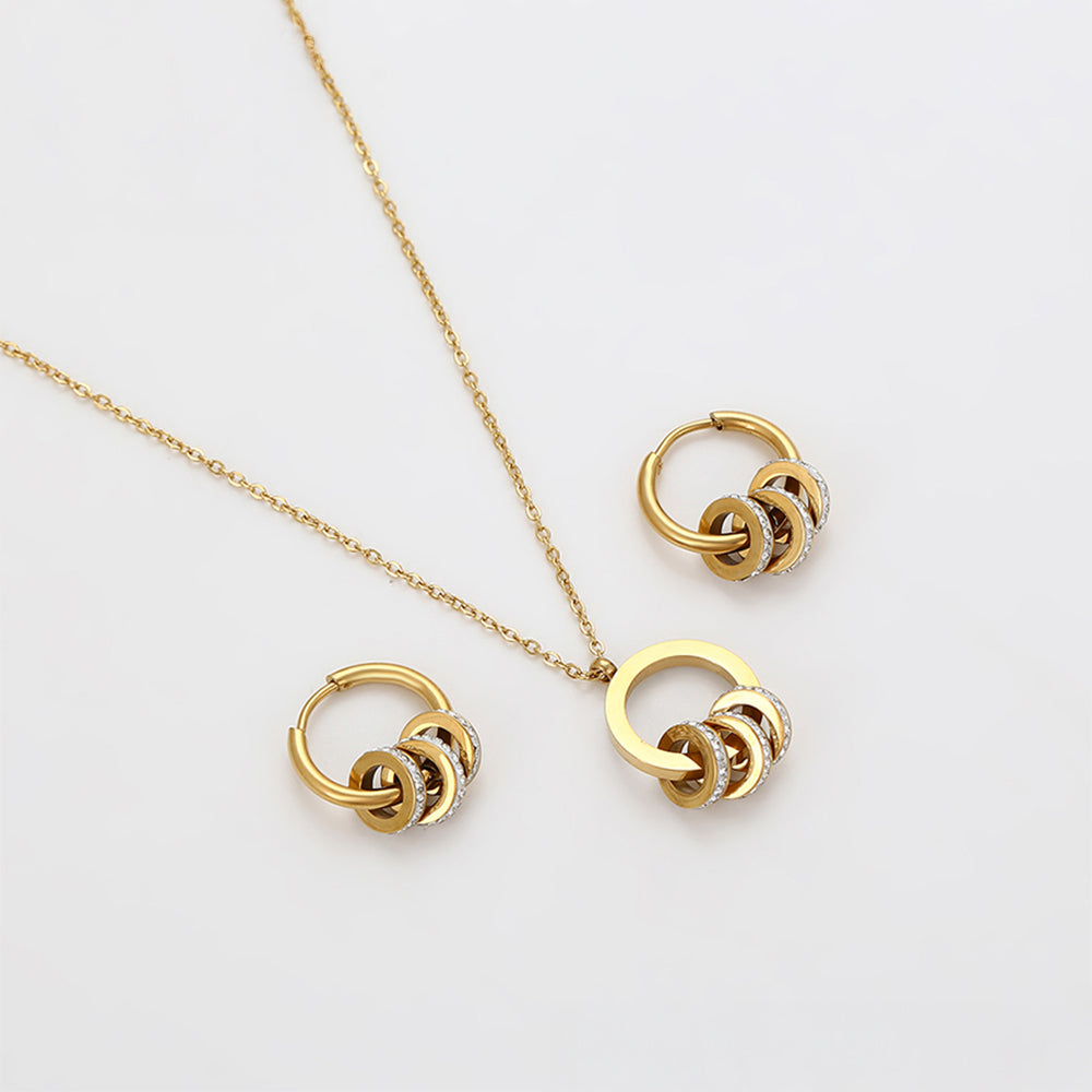 Conjunto de Liga de Ouro com Cristal Emporia® Branco ( Colar+Brincos+Pendente )