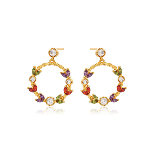 Brincos de Liga de Ouro com Cristal Emporia® Vermelho e Cristal Emporia® Branco