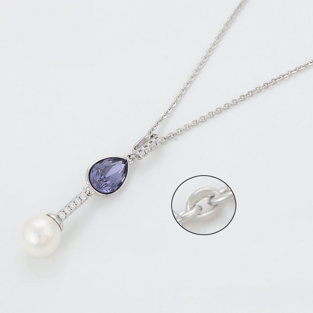 Colar de Liga de Ouro com Cristal Emporia® Roxo e Pérola de Vidro 1 