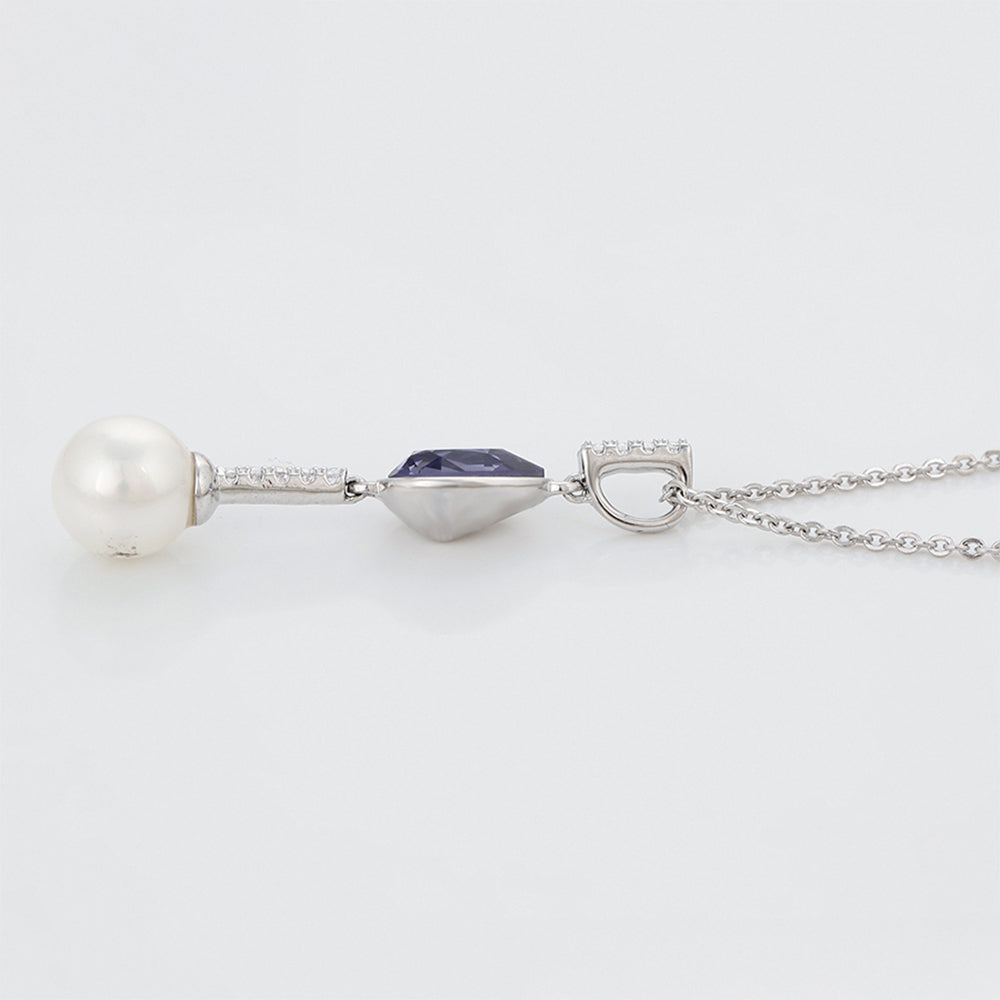 Colar de Liga de Ouro com Cristal Emporia® Roxo e Pérola de Vidro 5 