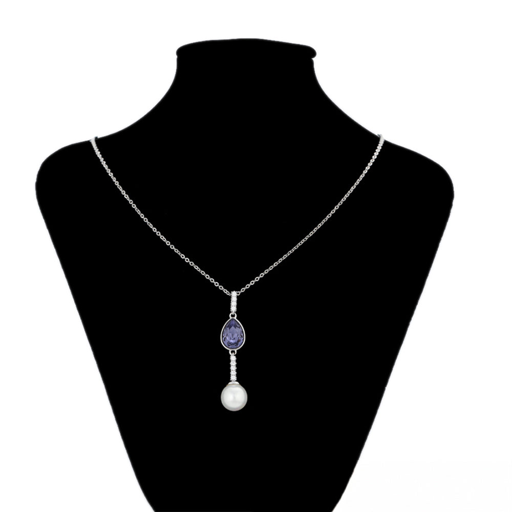 Colar de Liga de Ouro com Cristal Emporia® Roxo e Pérola de Vidro