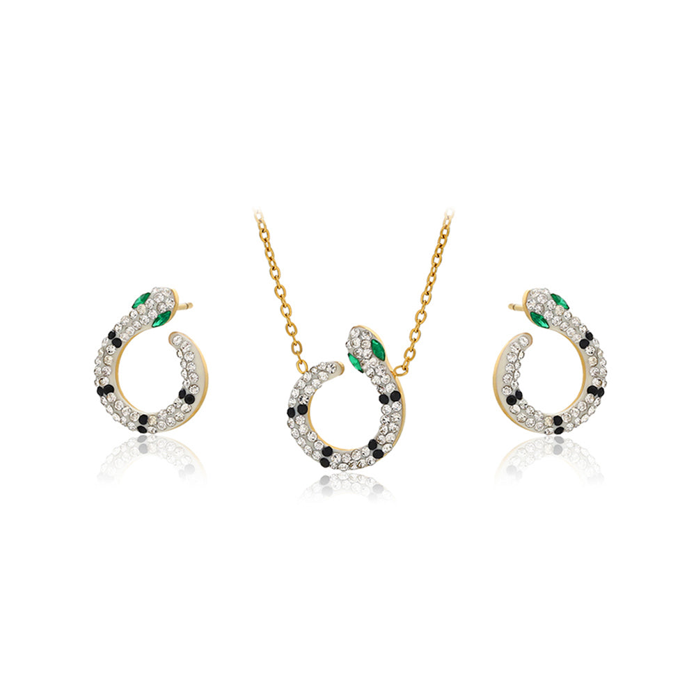 Conjunto de Liga de Ouro com Cristal Emporia® Verde e Cristal Emporia® Branco ( Colar+Brincos )