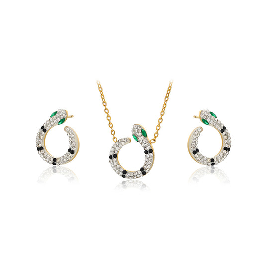 Conjunto de Liga de Ouro com Cristal Emporia® Verde e Cristal Emporia® Branco ( Colar+Brincos )