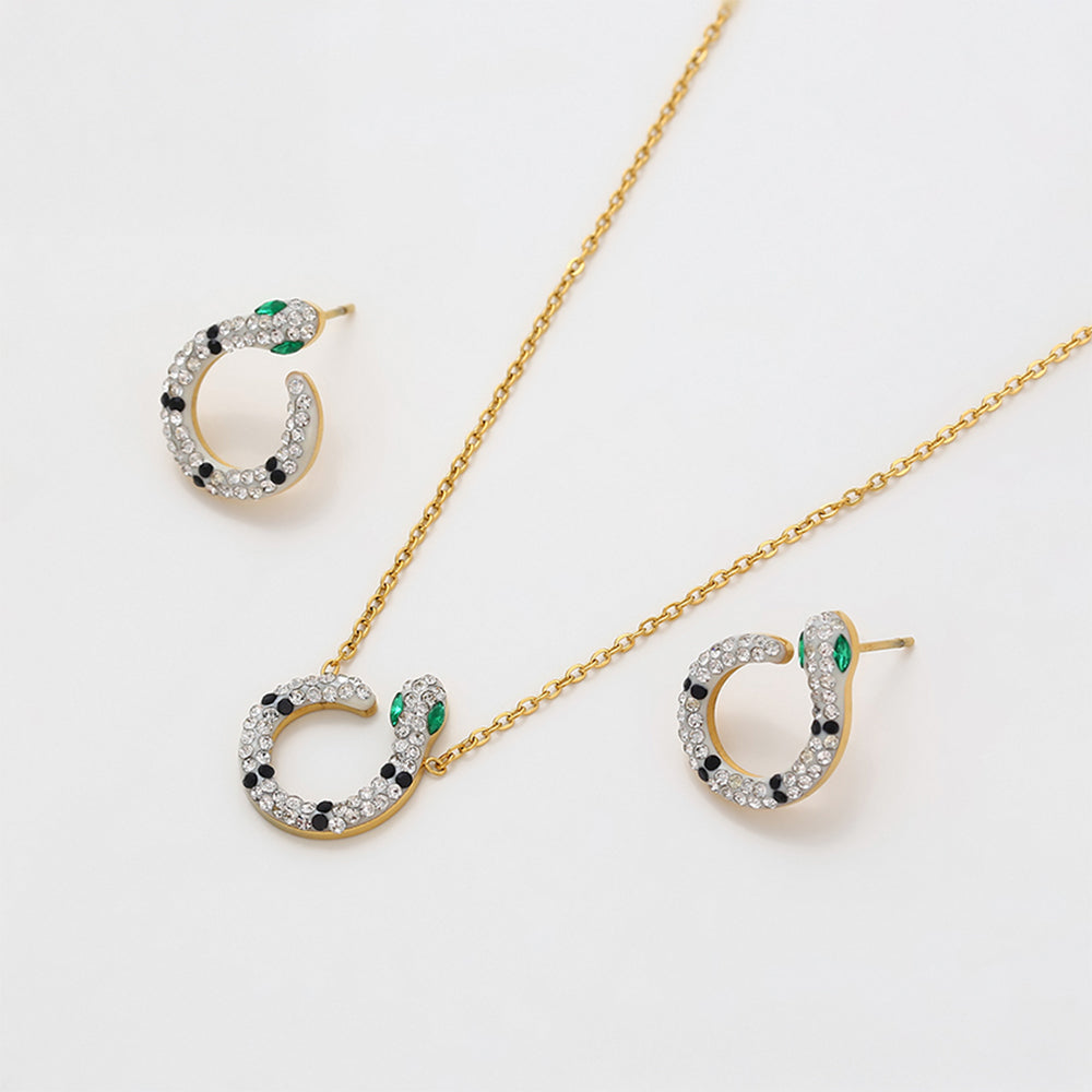 Conjunto de Liga de Ouro com Cristal Emporia® Verde e Cristal Emporia® Branco ( Colar+Brincos )