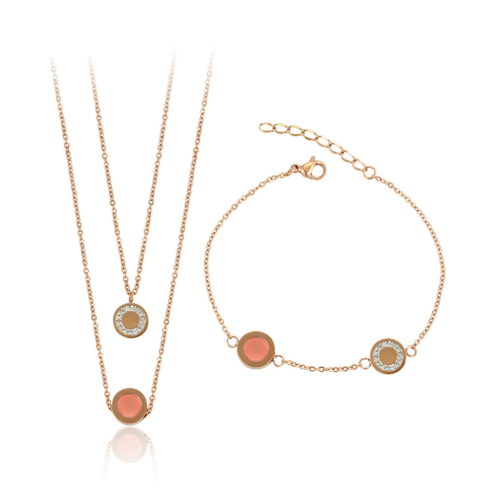 Conjunto de Liga de Ouro com Cristal Emporia® Rosa e Cristal Emporia® Branco ( Colar+Pulseira ) 1 