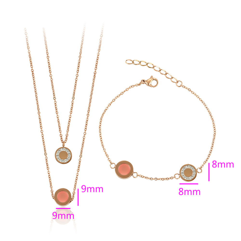 Conjunto de Liga de Ouro com Cristal Emporia® Rosa e Cristal Emporia® Branco ( Colar+Pulseira )