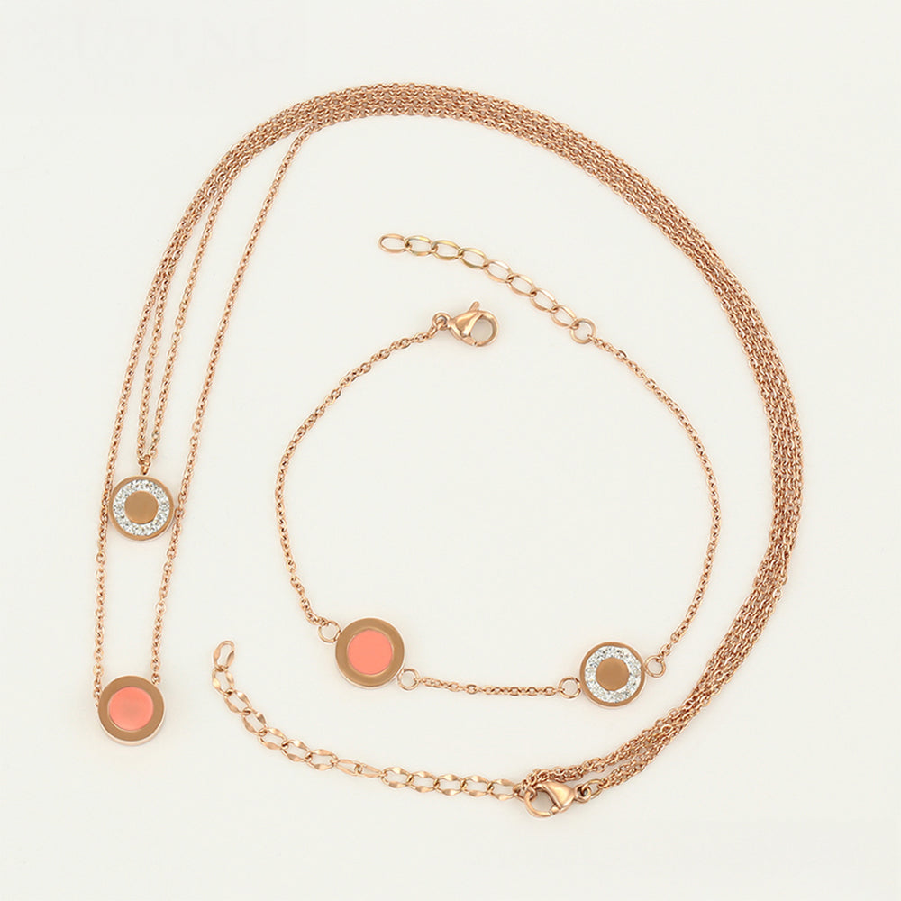 Conjunto de Liga de Ouro com Cristal Emporia® Rosa e Cristal Emporia® Branco ( Colar+Pulseira )