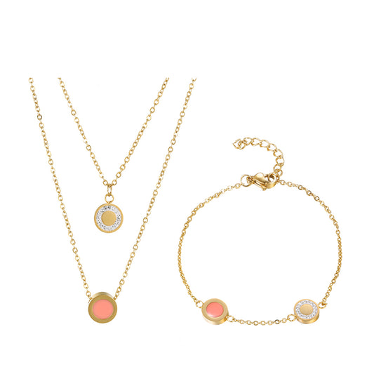 Conjunto de Liga de Ouro com Cristal Emporia® Rosa e Cristal Emporia® Branco ( Colar+Pulseira )