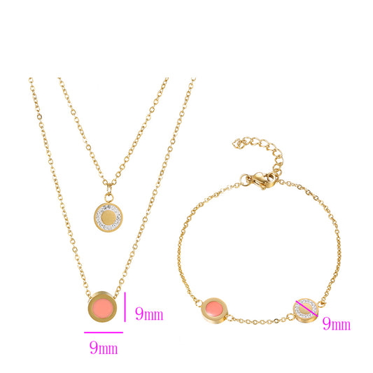 Conjunto de Liga de Ouro com Cristal Emporia® Rosa e Cristal Emporia® Branco ( Colar+Pulseira )