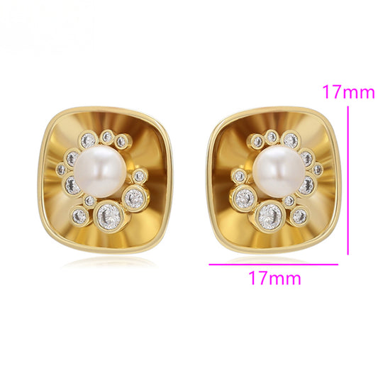 Brincos de Liga de Ouro com Pérola de Vidro e Cristal Emporia® Branco