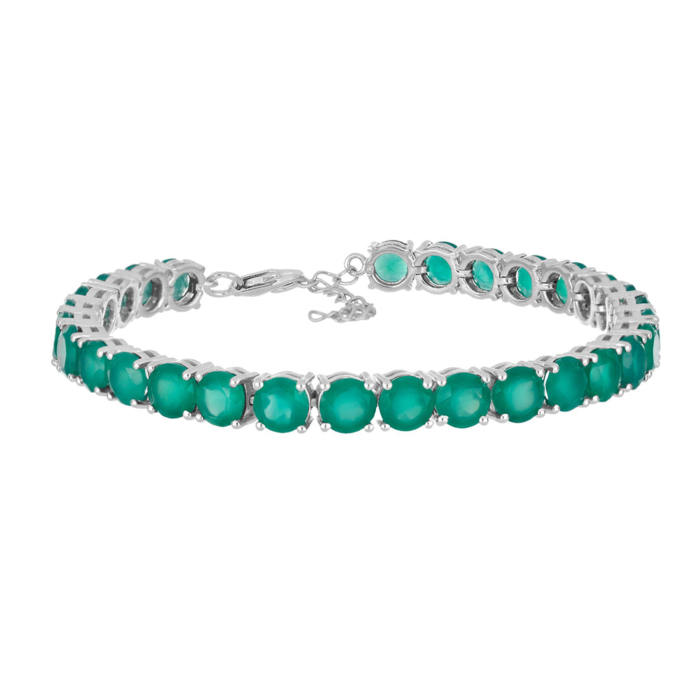 Pulseira de Prata com Ágata Verde de Spruce Pine  Contraste: Cabeca de Veado (800) 1 