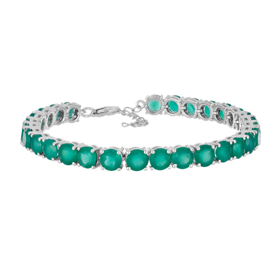 Pulseira de Prata com Ágata Verde de Spruce Pine  Contraste: Cabeca de Veado (800)