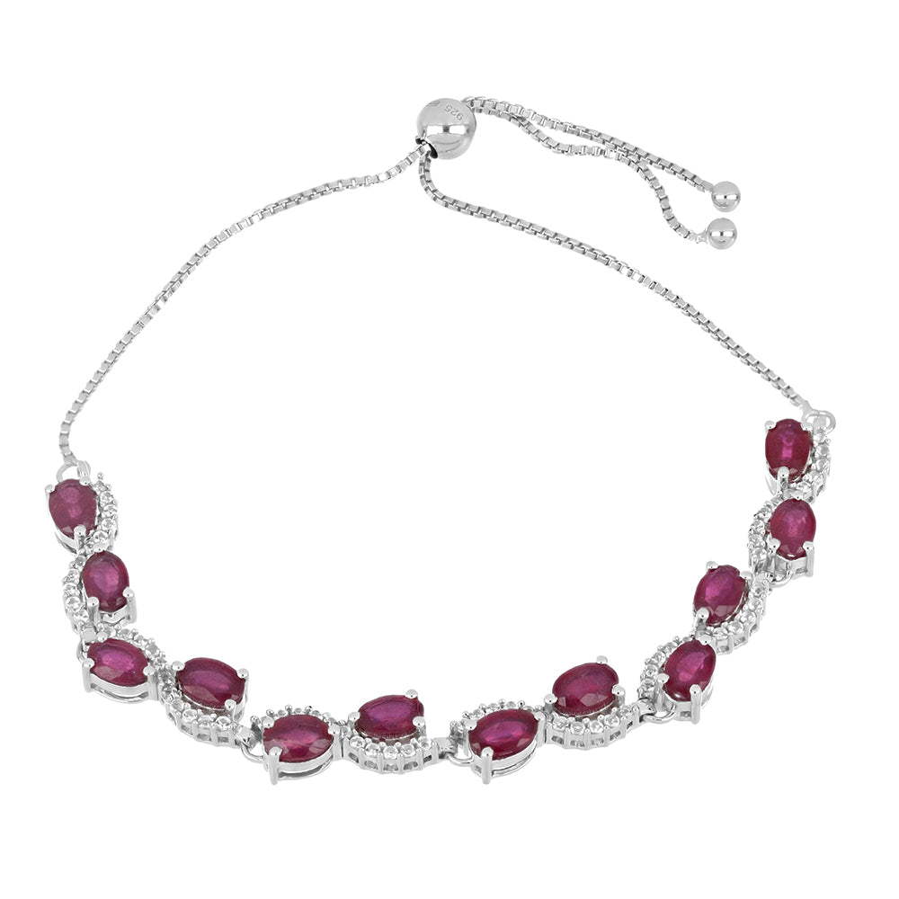 Pulseira de Prata com Rubi de Madagáscar e Topázio Branco  Contraste: Cabeca de Veado (800)