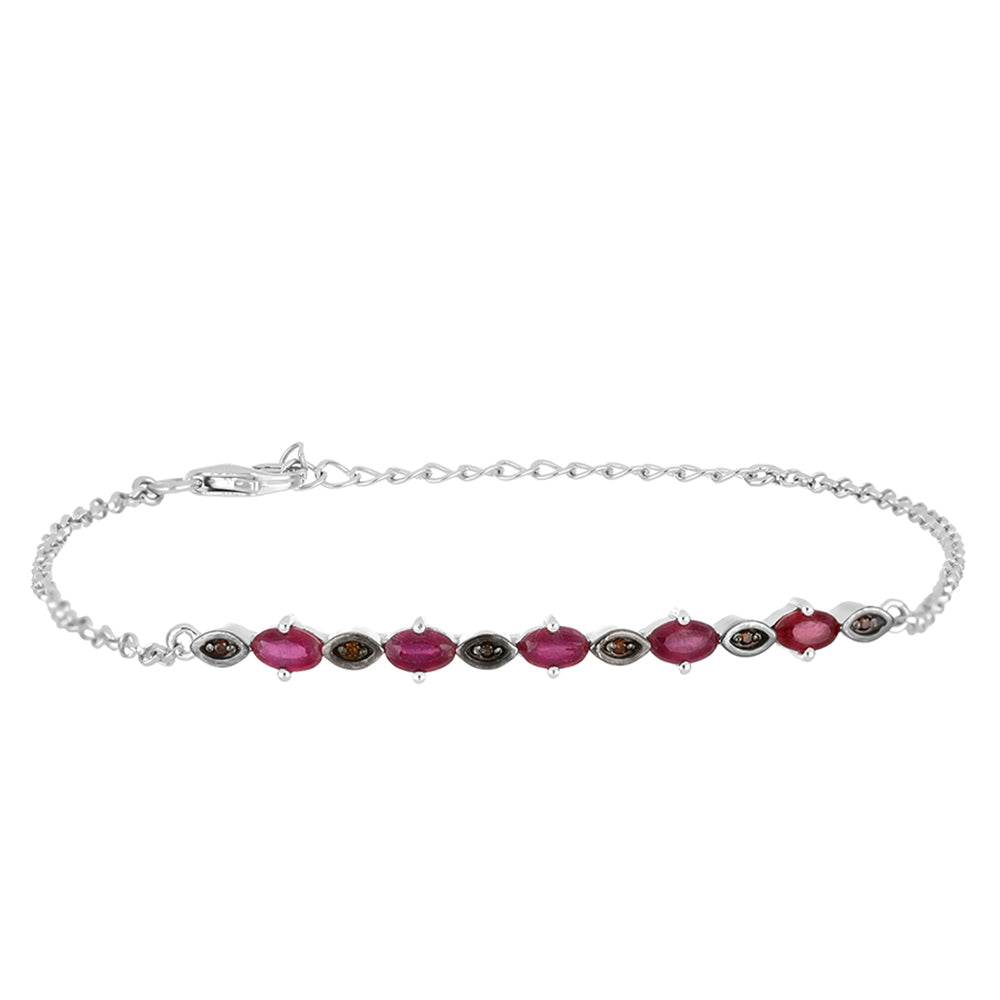 Pulseira de Prata com Rubi de Madagáscar e Diamante Vermelho  Contraste: Cabeca de Veado (800) 1 