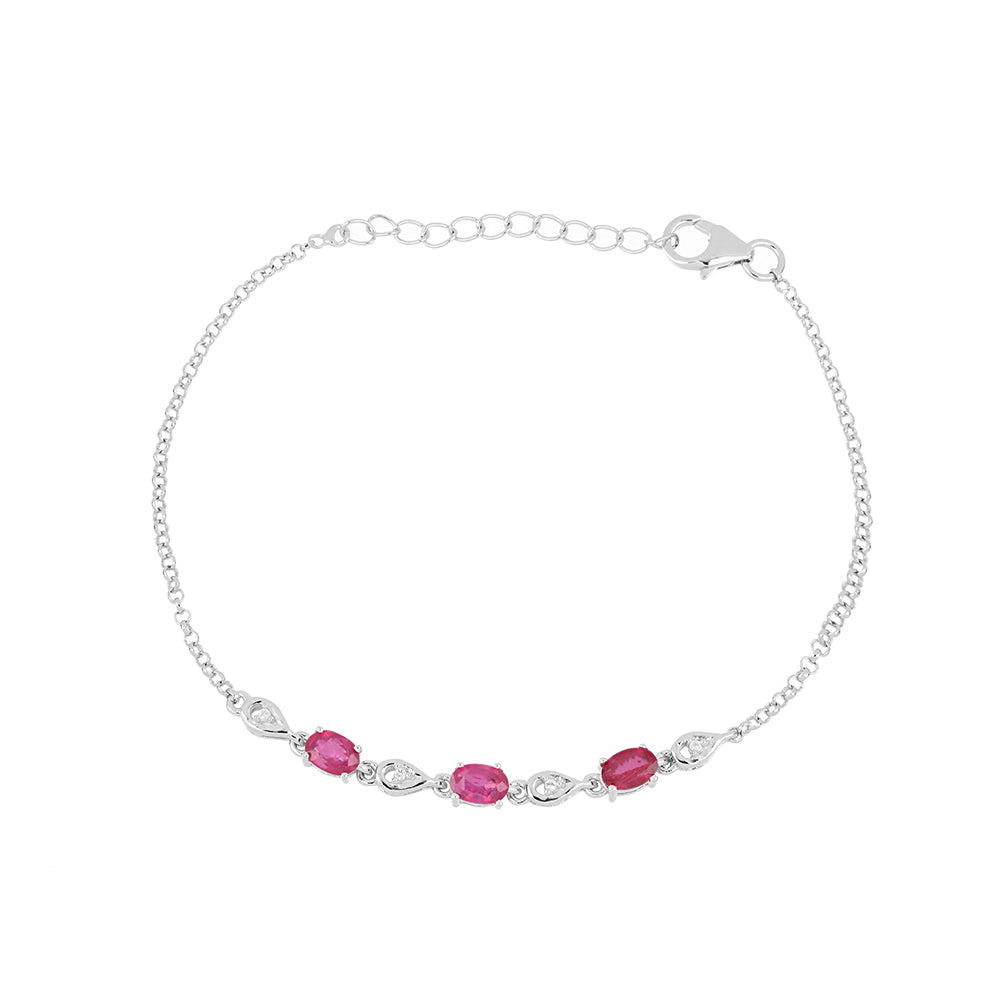 Pulseira de Prata com Rubi de Madagáscar e Topázio Branco  Contraste: Cabeca de Veado (800) 1 