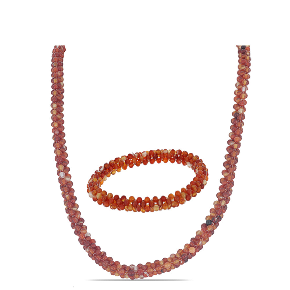 Conjunto de Prata com Banho de Ouro com Ágata Vermelha 1 