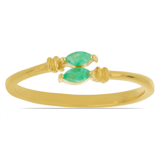 Anel de Prata com Banho de Ouro com Esmeralda do Brasil