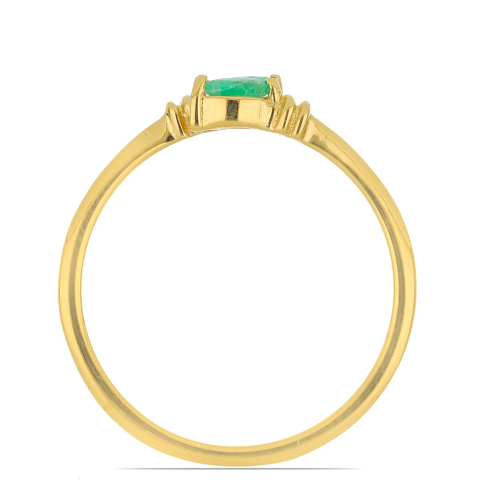Anel de Prata com Banho de Ouro com Esmeralda do Brasil